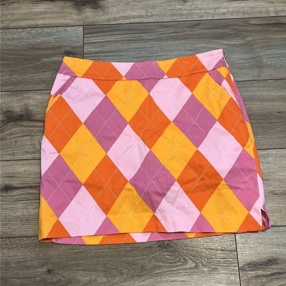 Women's Loudmouth Golf Skort SZ 6 Pink Orange Diamond Argyle Skirt Sport